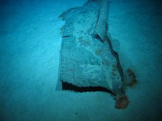 Large piece of twisted steel in debris field